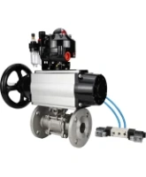 Кран шаровой DN.ru BV3131P(3pc)-FP-F-ISO-H Ду100 Ру16 полнопроходной трехсоставной, фланцевый, нержавеющая сталь 304, PTFE, 22х22, F10, WDVF, с пневмоприводом PA-DA-105-1, пневмораспределителем 4V320-08 AC220V, БКВ APL-510N EX и БПВ AFC2000
