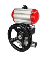 Кран шаровой DN.ru BV3232P(3pc)-FP-W-ISO-H LONG Ду50 Ру40 полнопроходной, корпус - нержавеющая сталь 316, уплотнение - PTFE, под приварку, с пневмоприводом PA-DA-083, пневмораспределителем 4M310-08 AC220V и ручным дублером MON2-450-T28-ISO