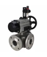 Кран шаровой DN.ru BV3232P(4pc)-FP-3WL-F Ду100 Ру16 полнопроходной трехходовой, фланцевый, корпус - нержавеющая сталь SS316, с пневмоприводом DN.ru PA-DA-105-1 двойного действия, пневмораспределителем 4M310-08 AC220V и БПВ AFC2000
