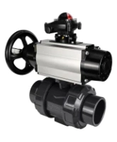 Кран шаровой DN.ru BV4242E-FP-GRM-ISO Дн50 Ру10 полнопроходной, корпус - НПВХ, шар - НПВХ, уплотнение - EPDM, с пневмоприводом PA-DA-105-1, пневмораспределителем 4M310-08 AC220V и БКВ APL-210N