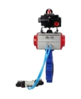 Затвор дисковый поворотный DN.ru WBV1631E-2W-Fb-H Ду100 Ру16 LUG корпус - чугун QT450, диск - нержавеющая сталь 304, уплотнение - EPDM, с пневмоприводом DN.ru PA-DA-083, пневмораспределителем 4V320-08 AC220V и БКВ APL-410N EX