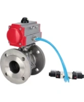Кран шаровой DN.ru BV3232P(2pc)-FP-F-ISO-H Ду80 Ру16, полнопроходной фланцевый, нержавеющая сталь SS316, уплотнение - PTFE, с пневмоприводом PA-SA-130 с возвратными пружинами, с пневмораспределителем 4V320-08 AC220V