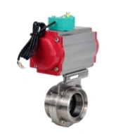 Затвор дисковый поворотный DN.ru WBV3131S-2W-T-H Ду40 Ру10 резьбовой, пищевая нержавеющая сталь 304, уплотнение - Silicon, с пневмоприводом PA-DA-052 и магнитным переключателем ALS200D