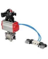 Кран шаровой DN.ru BV3232P(3pc)-FP-W-ISO-H Ду65 Ру25, полнопроходной под приварку, нержавеющая сталь SS316, уплотнение - PTFE, с пневмоприводом PA-DA-083 двойного действия, с пневмораспределителем 4V320-08 AC220V, с БКВ APL-210N
