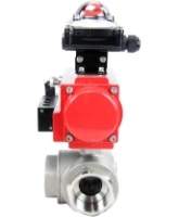 Кран шаровой DN.ru BV3232P(4pc)-SP-3WL-T-ISO-H Ду40 Ру63 стандартнопроходной трехходовой L-тип, нерж. сталь SS316, внутренняя резьба, уплотнение - PTFE, пн.приводом PA-DA-065, пн.распределителем 4M310-08 DC24V и БКВ APL-210N