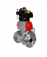 Кран шаровой DN.ru BV3232P(2pc)-FP-3WL-F-ISO-H Ду80 Ру16 HYMT, трехходовой L-тип, полнопроходной, фланцевый, корпус - нержавеющая сталь SS316, с пневмоприводом PA-SA-130, пневмораспределителем 4V320-08 AC220V, БКВ APL-410N EX и БПВ AFC2000