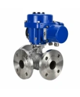 Кран шаровой DN.ru BV3232P(2pc)-FP-3WL-F-ISO-H Ду20 Ру16 HYMT, трехходовой L-тип, полнопроходной, фланцевый, корпус - нержавеющая сталь SS316, с электроприводом QT-N-005M-O2-220VAC-У1 с моментной муфтой и штурвалом