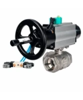 Кран шаровой DN.ru BV3232P(4pc)-SP-3WL-T-ISO-H WDVF Ду65 Ру40 стандартнопроходной, 3-ходовой L-тип, внутренняя резьба, нержавеющая сталь AISI 316, с пневмоприводом PA-DA-105-1, пневмораспределителем 4V320-08 AC220V и магнитным переключателем ALS200D