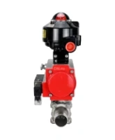 Кран шаровой DN.ru BV3232P(3pc)-FP-W-ISO-H LONG Ду32 Ру40 полнопроходной, корпус - нержавеющая сталь 316, уплотнение - PTFE, под приварку, с пневмоприводом DN.ru PA-SA-083, пневмораспределителем 4M310-08 AC220V и БКВ APL-510N EX