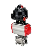 Кран шаровой DN.ru BV3232P(3pc)-FP-W-ISO-H Ду25 Ру63 полнопроходной двухходовой, нержавеющая сталь SS316, под приварку, уплотнение - PTFE, с пн.приводом DN.ru PA-DA-052 пн.распределителем 4M310-08 AC220V и БКВ APL-510N-EX