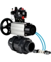 Кран шаровой DN.ru BV4242E-FP-GRM-ISO Дн50 Ру10 полнопроходной, корпус - НПВХ, шар - НПВХ, уплотнение - EPDM, с пневмоприводом PA-DA-105-1, пневмораспределителем 4V320-08 AC220V, БКВ APL-510N EX и БПВ AFC2000