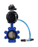 Затвор дисковый поворотный DN.ru WBV1616E-2W-Fb-H Ду125 Ру16 LUG корпус - чугун QT450, диск - чугун QT450, уплотнение - EPDM, с пневмоприводом DN.ru PA-DA-105-1, пневмораспределителем 4V320-08 AC220V и БКВ APL-210N
