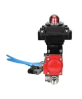 Кран шаровой DN.ru BV3232P(4pc)-SP-3WL-T-ISO-H Ду15 Ру63, стандартнопроходной, четырехсоставной, корпус - нержавеющая сталь 316, уплотнение - PTFE, внутренняя резьба, с пневмоприводом PA-DA-052, пневмораспределителем 4V320-08 AC220V, БКВ APL-410N Ex