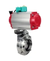 Затвор дисковый поворотный DN.ru WBV3131E-2W-W-H Ду15 Ру10 под приварку, пищевая нержавеющая сталь 304, уплотнение - EPDM, с пневмоприводом PA-DA-052, пневмораспределителем 4M310-08 AC220V и магнитным переключателем ALS200D