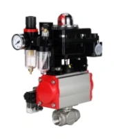 Кран шаровой DN.ru BV3232P(4pc)-SP-3WL-T-ISO-H Ду100 Ру40 стандартнопроходной трехходовой L-тип, нержавеющая сталь SS316, внутренняя резьба, PTFE, пн.приводом PA-DA-083, пн.распределителем 4M310-08 AC220V, БКВ APL-410N EX и БПВ AFC2000