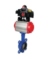Затвор дисковый поворотный DN.ru WBV1132N-2W-Fb-H Ду125 Ру16, корпус - чугун GG25, диск - нержавеющая сталь 316L, уплотнение - NBR, с пневмоприводом DN.ru PA-SA-140 с возвратными пружинами, пневмораспределителем 4M310-08 AC220V, БКВ APL-410N EX