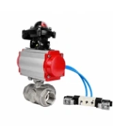 Кран шаровой DN.ru BV3232P(4pc)-SP-3WL-T-ISO-H WDVF Ду40 Ру63 стандартнопроходной, 3-ходовой L-тип, внутренняя резьба, нержавеющая сталь AISI 316, PTFE, с пневмоприводом PA-SA-130, пневмораспределителем 4V320-08 AC220V и БКВ APL-210N
