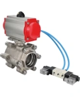 Кран шаровой DN.ru BV3232P(3pc)-FP-SW-ISO-H Ду65 Ру63 полнопроходной, корпус - нержавеющая сталь SS316, под приварку, с пневмоприводом PA-SA-130, пневмораспределителем 4V320-08 AC220V