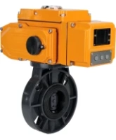 Затвор дисковый поворотный DN.ru WBV4242E-2W-Fb-ISO Дн80 Ру10 межфланцевый, корпус - НПВХ, диск - НПВХ, уплотнение - EPDM, с электроприводом DN.ru QT-N-005EM-B1-220VAC-У1 DAR c датчиком обратной связи и входным управляющим сигналом 0-10