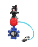 Затвор дисковый поворотный DN.ru WBV1616E-2W-Fb-H Ду100 Ру16 LUG корпус - чугун QT450, диск - чугун QT450, уплотнение - EPDM, с пневмоприводом DN.ru PA-DA-083, пневмораспределителем 4V320-08 AC220V, БКВ APL-210N и БПВ AFC2000