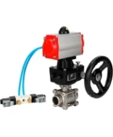 Кран шаровой DN.ru BV3232P(3pc)-FP-W-ISO-H WDVF Ду25 Ру63 полнопроходной, трехсоставной, корпус - нержавеющая сталь 316, PTFE, под приварку, с пневмоприводом PA-DA-052, пневмораспределителем 4V320-08 AC220V, ручным дублером MON1-250-T26-ISO