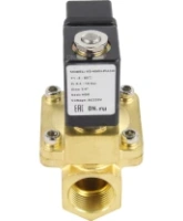 Клапан электромагнитный DN.ru VS400-ET-NC-24VDC 1 1/4″ Ду32 Ру16, соленоидный двухходовой, корпус - латунь, уплотнение - EPDM, резьбовой, нормально-закрытый, пилотный, катушка - 24В