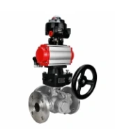 Кран шаровой DN.ru BV3232P(2pc)-FP-3WL-F-ISO-H Ду20 Ру16 HYMT, трехходовой L-тип, полнопроходной, фланцевый, корпус - нержав.сталь SS316, с пн.приводом PA-DA-052, пн.распределителем 4M310-08 AC220V, ручным дублером MON1-250-T26-ISO и БКВ APL-510N EX