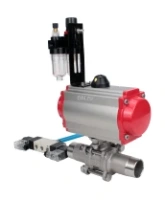 Кран шаровой DN.ru BV3232P(3pc)-FP-W-ISO-H LONG Ду32 Ру40 полнопроходной, корпус - нержавеющая сталь 316, уплотнение - PTFE, под приварку, с пневмоприводом DN.ru PA-SA-083, пневмораспределителем 4V320-08 AC220V и БПВ AFC2000