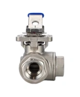 Кран шаровой DN.ru 3/8″ Ду10 Ру63 ZGY, трехходовой, T-тип, неполнопроходной, резьбовой, материал корпуса - нержавеющая сталь CF8M/AISI 316, уплотнение - PTFE, с ISO фланцем и рукояткой (BV3232P(4pc)-SP-3WT-T-ISO-H)