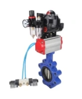 Затвор дисковый поворотный DN.ru WBV1616E-2W-Fb-H Ду100 Ру16 LUG корпус - чугун QT450, диск - чугун QT450, уплотнение - EPDM, с пневмоприводом DN.ru PA-DA-083, пневмораспределителем 4V320-08 AC220V, БКВ APL-510N EX и БПВ AFC2000