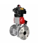 Кран шаровой DN.ru BV3232P(2pc)-FP-3WL-F-ISO-H Ду80 Ру16 HYMT трехходовой L-тип, полнопроходной, фланцевый, корпус - нержавеющая сталь AISI316, с пневмоприводом PA-SA-130, пневмораспределителем 4M320-08 AC220V и БКВ APL-410N EX