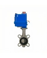 Затвор дисковый поворотный DN.ru WBV3232V-2W-Fb-H Ду50 Ру16, корпус - нержавеющая сталь 316L, диск - нержавеющая сталь 316L, уплотнение - VITON, с электроприводом QT-N-003EM-O1-12VDC-У1 blue