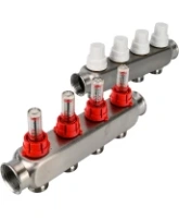 Коллекторная группа DN.ru GC1-31-4 1″ Ду25 Ру10 отводов — 4, в сборе с расходомерами и терморегулирующими клапанами, без переходников, корпус - нержавеющая сталь AISI 304