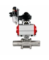 Кран шаровой DN.ru Ду80 Ру25 полнопроходной, корпус - нерж.сталь 304, уплотнение - PTFE, под приварку, с пневмоприводом PA-DA-083, пневмораспределителем 4M320-10 AC220V, БКВ APL-210N и БПВ AFC2000 (BV3131P(3pc)-FP-W-ISO-H LONG)