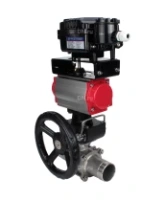 Кран шаровой DN.ru BV3232P(3pc)-FP-W-ISO-H LONG Ду100 Ру16 полнопроход., корпус - нерж.сталь 316, уплотнение - PTFE, под приварку, с пн.приводом DN.ru PA-DA-105, редуктором DN.ru MON3-700-T38-ISO и пневмопозиционером YT-1000RSN без обратной связи