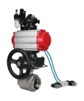 Кран шаровой DN.ru BV3232P(2pc)-FP-T-ISO-H Ду100 Ру40 полнопроходной, внутренняя резьба, нержавеющая сталь 316, PTFE, с пневмоприводом PA-DA-083, пневмораспределителем 4V320-08 AC220V, БКВ APL-210N, ручным дублером MON2-450-T28-ISO, БПВ AFC2000