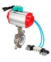 Затвор дисковый поворотный DN.ru WBV3131P-2W-Fb-H Ду125 Ру16 корпус - нержавеющая сталь 304, диск - нержавеющая сталь 304, уплотнение - PTFE, с пневмоприводом PA-DA-105, пневмораспределителем 4V320-08 AC220V и магнитным переключателем ALS200D