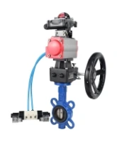 Затвор дисковый поворотный DN.ru WBV1413E-2W-Fb-H Ду150 Ру16, корпус - чугун GGG50, диск - чугун GGG40, EPDM, с пневмоприводом PA-DA-105 двойного действия, с пневмораспределителем 4V320-08 AC220V, с БКВ APL-210N, с ручным дублером MON3-700-T38-ISO
