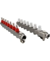 Коллекторная группа DN.ru GC2-31-7 1″ Ду25 Ру10 отводов — 7, в сборе с расходомерами и терморегулирующими клапанами, дренажным краном и воздухоотводчиком, с заглушками, без переходников, корпус - нержавеющая сталь AISI 304
