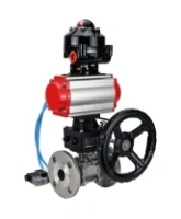 Кран шаровой DN.ru BV3232P(3pc)-FP-F-ISO-H Ду50 Ру40 фланцевый, полнопроходной, трехсоставной, корпус - нерж.сталь SS316, уплотнение - PTFE, с пн.приводом DN.ru PA-DA-083 пн.распределителем 4V320-08 AC220V редуктором MON2-450-T28-ISO БКВ APL-510N-EX