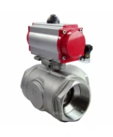 Кран шаровой DN.ru BV3232P(4pc)-SP-3WL-T-ISO-H Ду100 Ру40 стандартнопроходной L-тип, трехходовой, нержавеющая сталь SS316, внутренняя резьба, уплотнение - PTFE, с пн.приводом DN.ru PA-DA-083 c пн.распределителем DN.ru 4M310-08 AC220V
