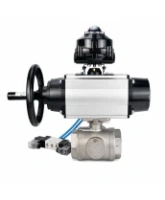 Кран шаровой DN.ru BV3232P(4pc)-SP-3WL-T-ISO-H WDVF Ду65 Ру40 стандартнопроходной, 3-ходовой L-тип, внутренняя резьба, нержавеющая сталь AISI 316, PTFE, с пневмоприводом PA-DA-105-1, пневмораспределителем 4V320-08 AC220V и БКВ APL-510N EX