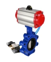 Затвор дисковый поворотный DN.ru WBV1616E-2W-Fb-H Ду100 Ру16 LUG корпус - чугун QT450, диск - чугун QT450, уплотнение - EPDM, с пневмоприводом DN.ru PA-DA-083 и пневмораспределителем 4V320-08 AC220V