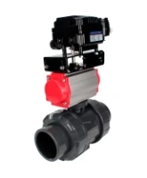 Кран шаровой DN.ru BV4242E-FP-GRM-ISO Дн65 Ру10 полнопроходной, корпус - НПВХ, шар - НПВХ, уплотнение - EPDM, с пневмоприводом PA-SA-065 и пневмопозиционером YT-1000RSN без обратной связи