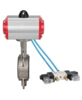 Затвор дисковый поворотный DN.ru WBV3131P-2W-Fb-R Ду250 Ру16, корпус - нержавеющая сталь 304, диск - нержавеющая сталь 304, уплотнение - PTFE, с пневмоприводом DN.ru PA-DA-160 и пневмораспределителем DN.ru 4V320-08 AC220V