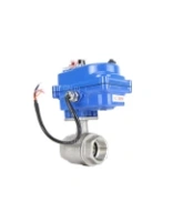 Кран шаровой DN.ru BV3232P(2pc)-FP-T-ISO-H Ду10 Ру63 полнопроходной двухходовой, нержавеющая сталь 316, внутренняя резьба, уплотнение - PTFE, с электроприводом четвертьоборотным QT-N-003EM-O1-220VAC-У1 blue
