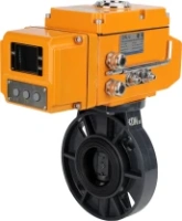 Затвор дисковый поворотный DN.ru WBV4242E-2W-Fb-ISO Дн80 Ру10 межфланцевый, корпус - НПВХ, диск - НПВХ, уплотнение - EPDM, с электроприводом DN.ru QT-N-005EM-B1-220VAC-У1 DAR c датчиком обратной связи и входным управляющим сигналом 0-10