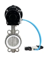 Затвор дисковый поворотный DN.ru WBV3232P-2W-Fb-H Ду100 Ру16, корпус - нержавеющая сталь 316L, диск - нержавеющая сталь 316L, уплотнение - PTFE, с пневмоприводом PA-DA-105-1 двойного действия, с пневмораспределителем 4V320-08 AC220V