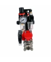 Кран шаровой DN.ru BV3232P(3pc)-FP-W-ISO-H Ду65 Ру25, полнопроходной под приварку, нержавеющая сталь SS316, уплотнение - PTFE, с пневмоприводом PA-DA-083 двойного действия, с пневмораспределителем 4M310-08 AC220V, с БКВ APL-210N, с БПВ AFC2000