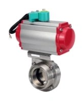 Затвор дисковый поворотный DN.ru WBV3131S-2W-T-H Ду40 Ру10 резьбовой, пищевая нержавеющая сталь 304, уплотнение - Silicon, с пневмоприводом PA-DA-052 и магнитным переключателем ALS200D